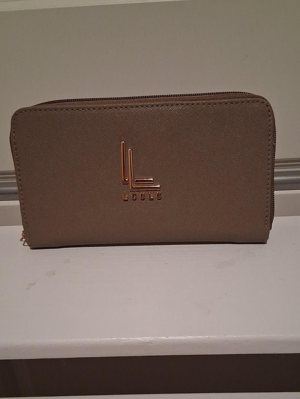 Loulou Taupe Zip Wallet with Gold Logo